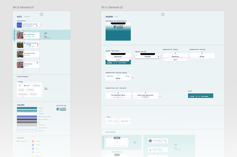 Design-Elemente und Screens in Adobe XD